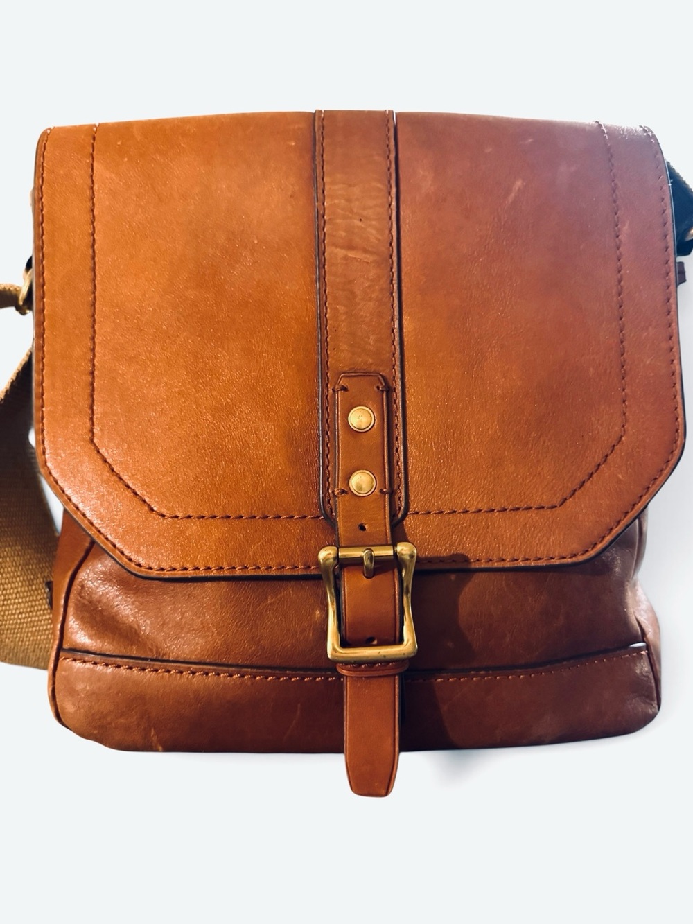 Patricia Nash Soft Luxury Full Grain Leather Messenger Shoulder Bag Tan Camel